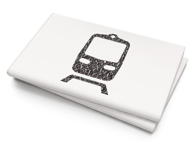 Vacation concept: Train on Blank Newspaper background